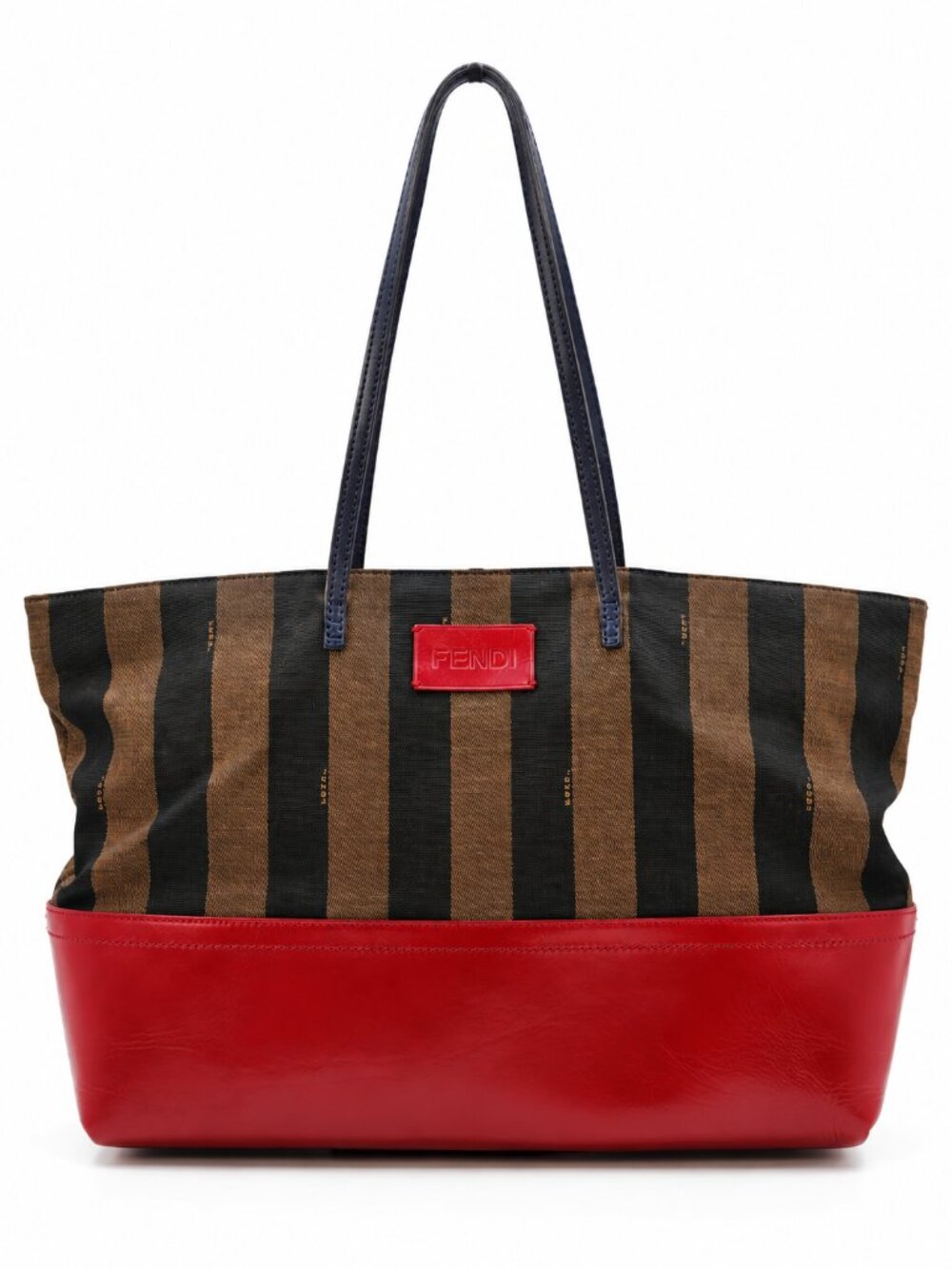 Fendi Vintage Pequin Stripe Tote Bag Brown Black Red Leather